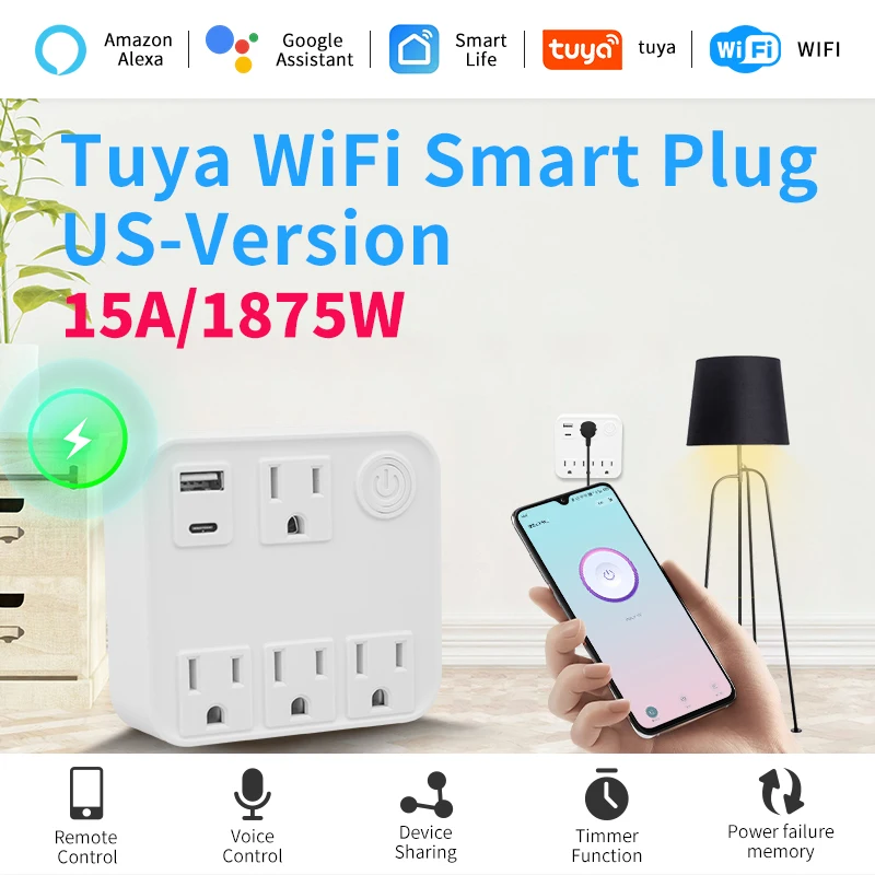 Tuya Smart WIFI Power Strip Plug Work With Smart Life App Multi-tap Usb Combined Compatible With Alexa And Google Home Assistant