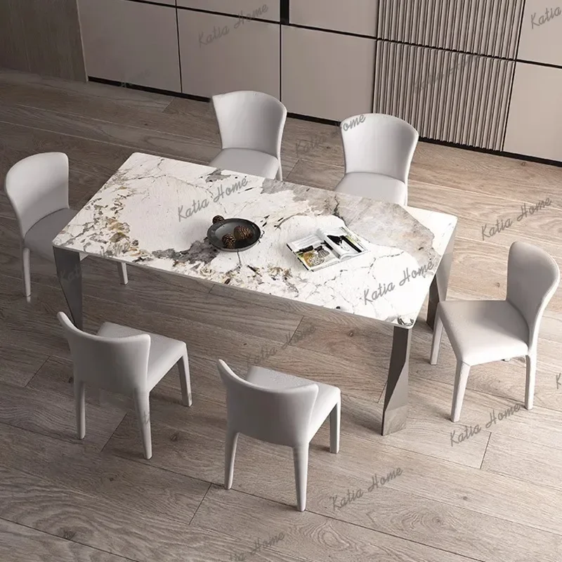 LD Italian High-End Dining Tables Nordic Creative Slate Stainless Steel Balcony Dining Table Modern Minimalist