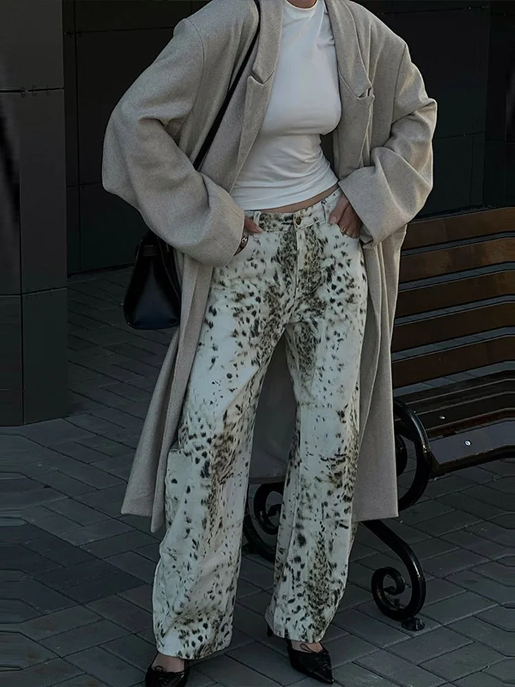

2025 Summer New Women Print Denim Wide Leg Baggy Jeans for Lady High Street Fashion Trendy Chic Casual Trousers Daily Wear Denim