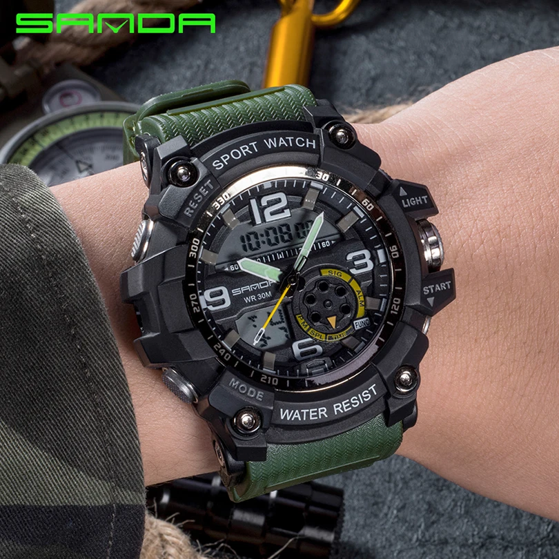 Fashion Sanda Top Brand Military Men Waterproof Sport For Watches Luxury Clock Male Dive Saat Relogio Masculino 759