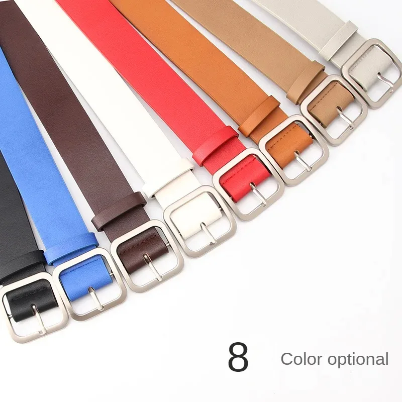 New Fashion Trend Simple Solid Color Belts for Women Retro Square Button Head Luxury Elegant Jeans Belt Clothing Accessories