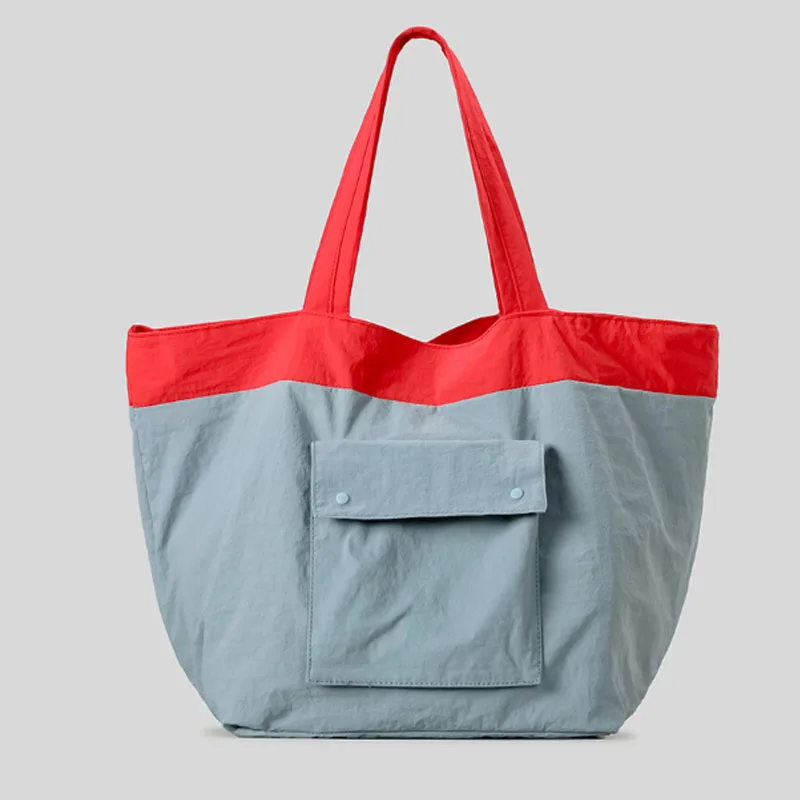 New Color Blocked Large Capacity Tote Bag Simple and Lightweight Canvas Handbag Commuting Shoulder Bag