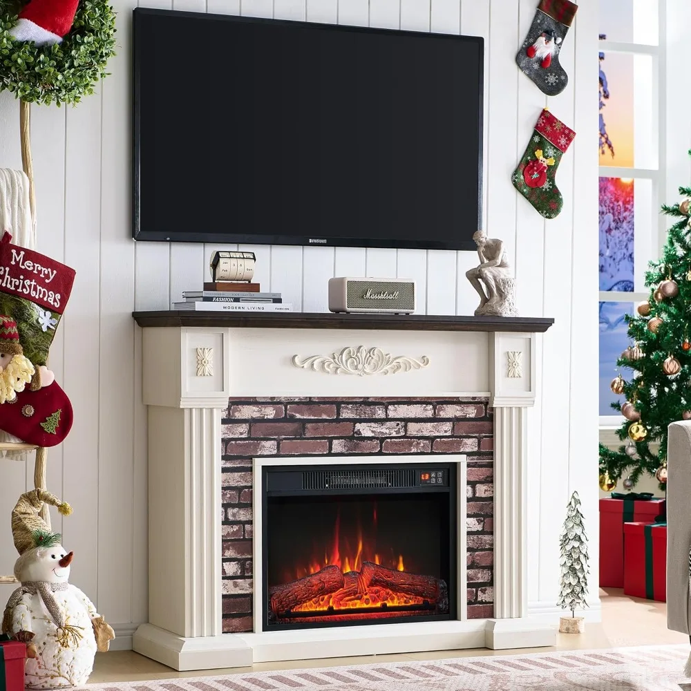 

43" Electric Fireplace with Mantel, Electric Fireplace Heater,TV Stand w/Freestanding Electric Fireplace, Stacked Stone Surround