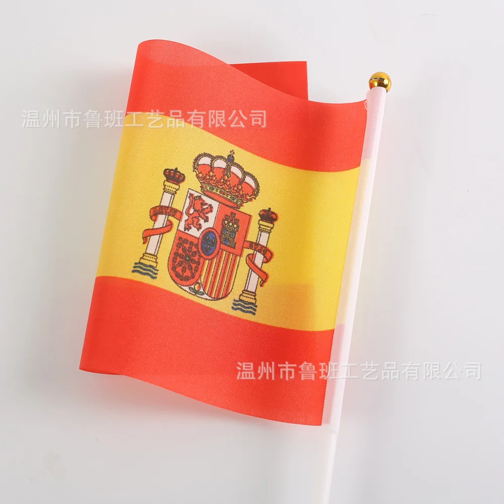 （TIKI FLAG）Spain hand flag 14x21cm Polyester Fade-Resistance Spanish Espana Hand Waving Flag with Flagpole for Events