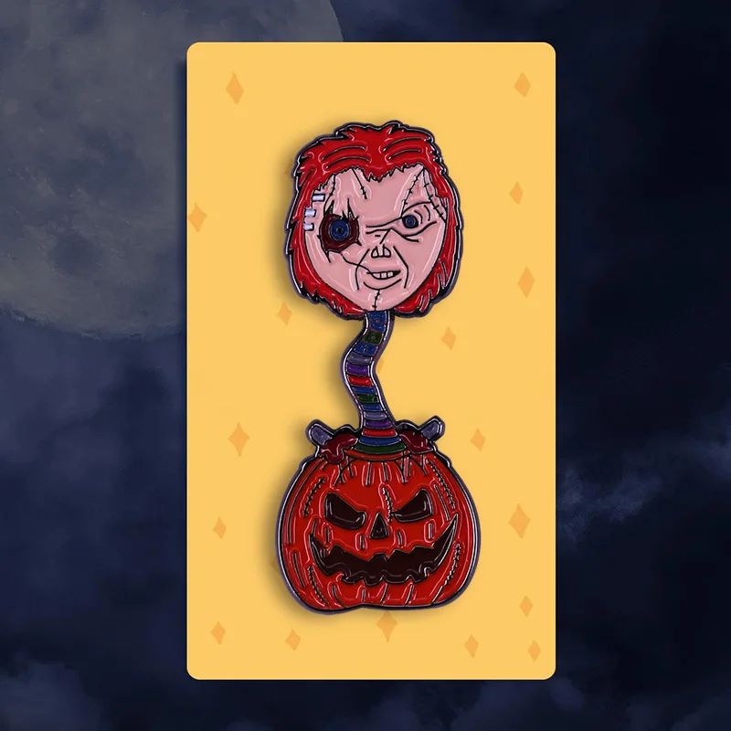 1988 Horror Movie Child\'s Play Creepy Chucky Enamel Pin Evil Doll Brooch Killer Bride Villain Badge Spooky Halloween Decor