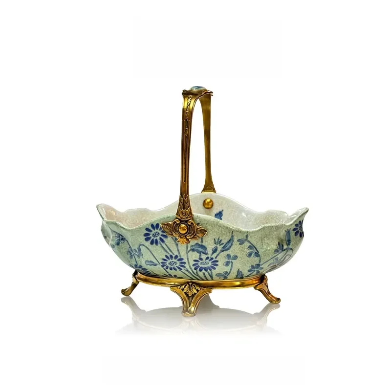 French retro ceramic small basket fruit plate, new Chinese blue and white living room coffee table, candy storage box