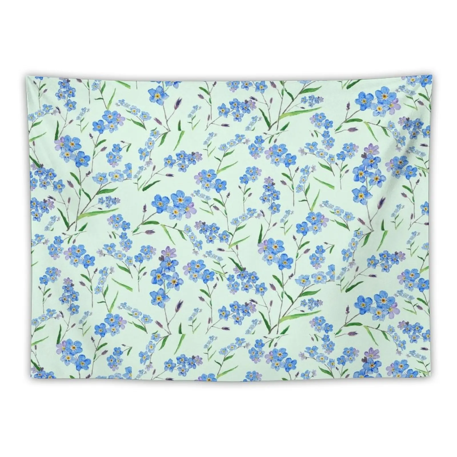 

forget me not pattern in green background Tapestry Tapestries Bedrooms Decorations Outdoor Decor Carpet On The Wall