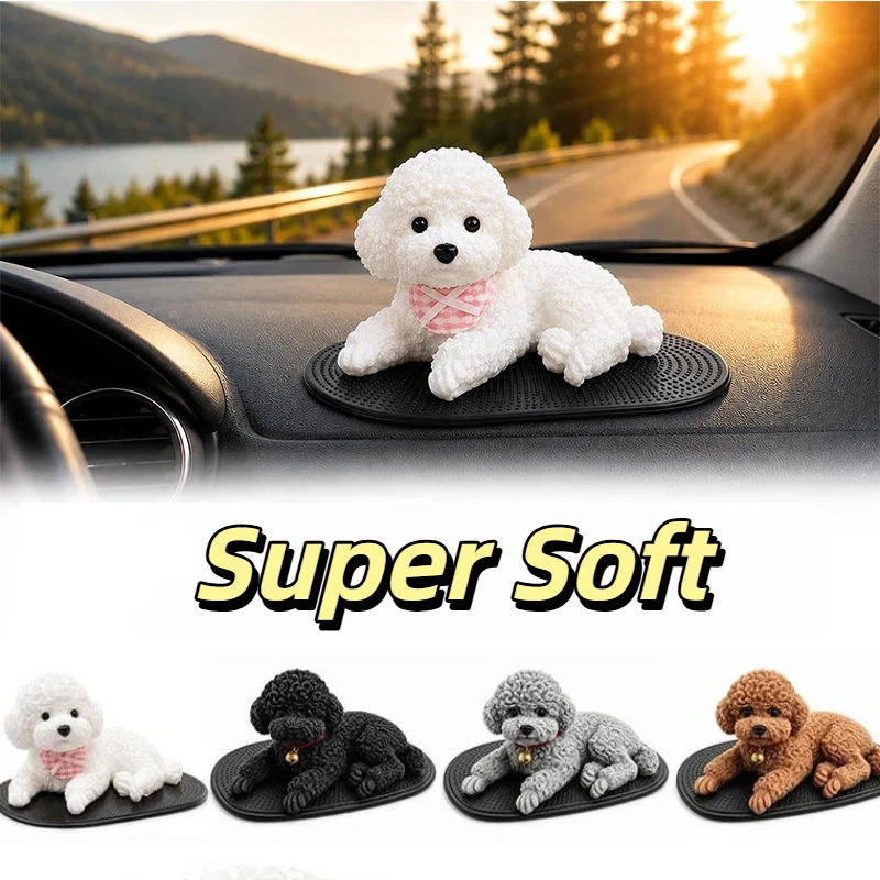 Silicone Teddy Dog Car Ornament Simulation Lying Posture Puppy Squeeze Toy Super Soft Pet Ornament Car Interior Decor Home Decor