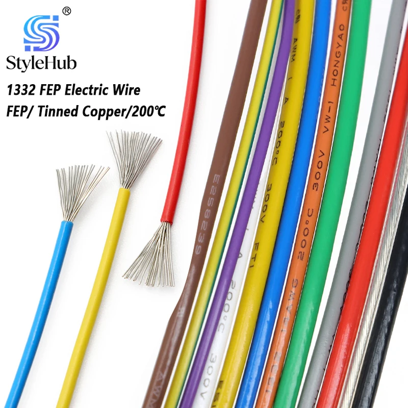 2/5/10M 1332 FEP Wires High Temperature Copper Cable 30/28/26/24/22/20/18/16/14/12/10AWG 200℃ Insulated 3D Printer Line