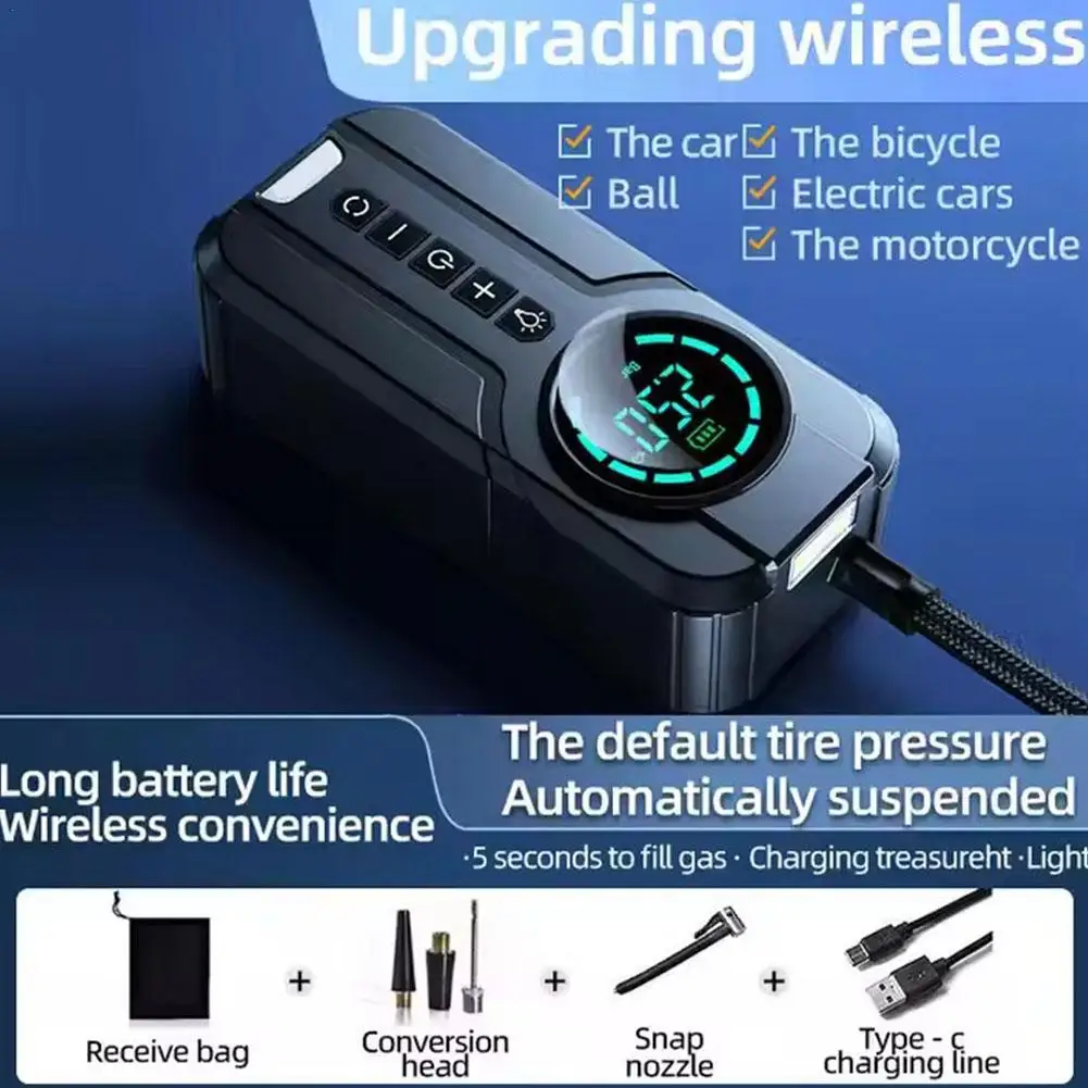 Electric Digital Display Car Tire Air Pump Intelligent Vehicle Mounted Inflator Pump Wireless Operation For Automotive