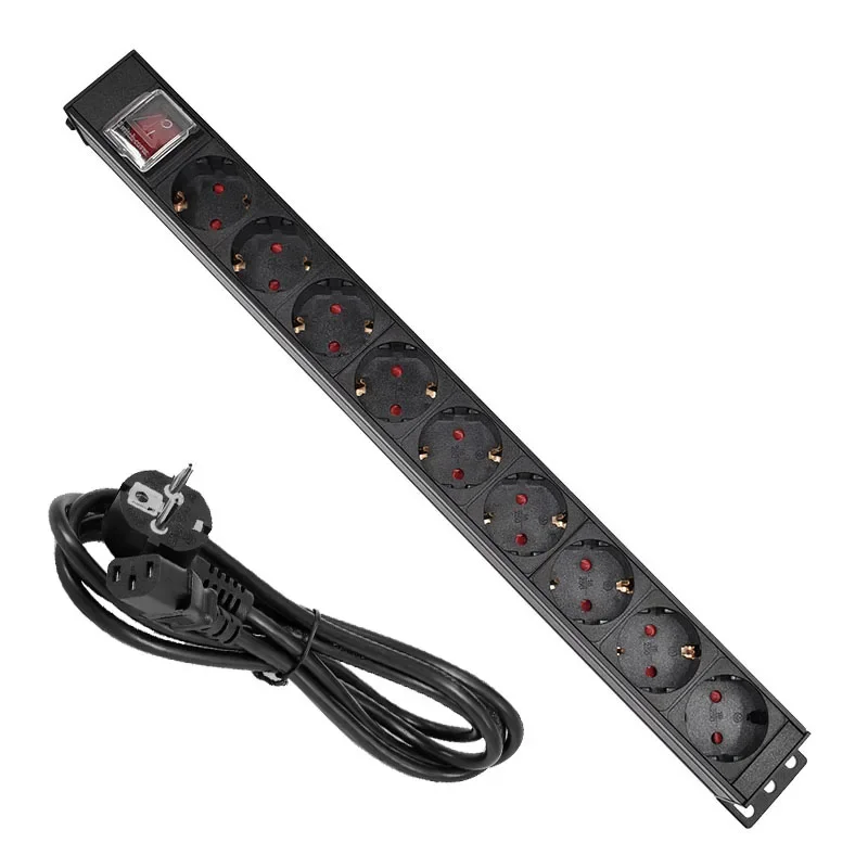 

PDU Power Strip Distribution Unit Cabinet 9 Way AC German Socket Break Switch Aluminum alloy shell C14 port SPD