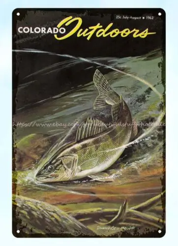 1962 Colorado Outdoors Magazine Brown Trout metal tin sign pub cafe wall art