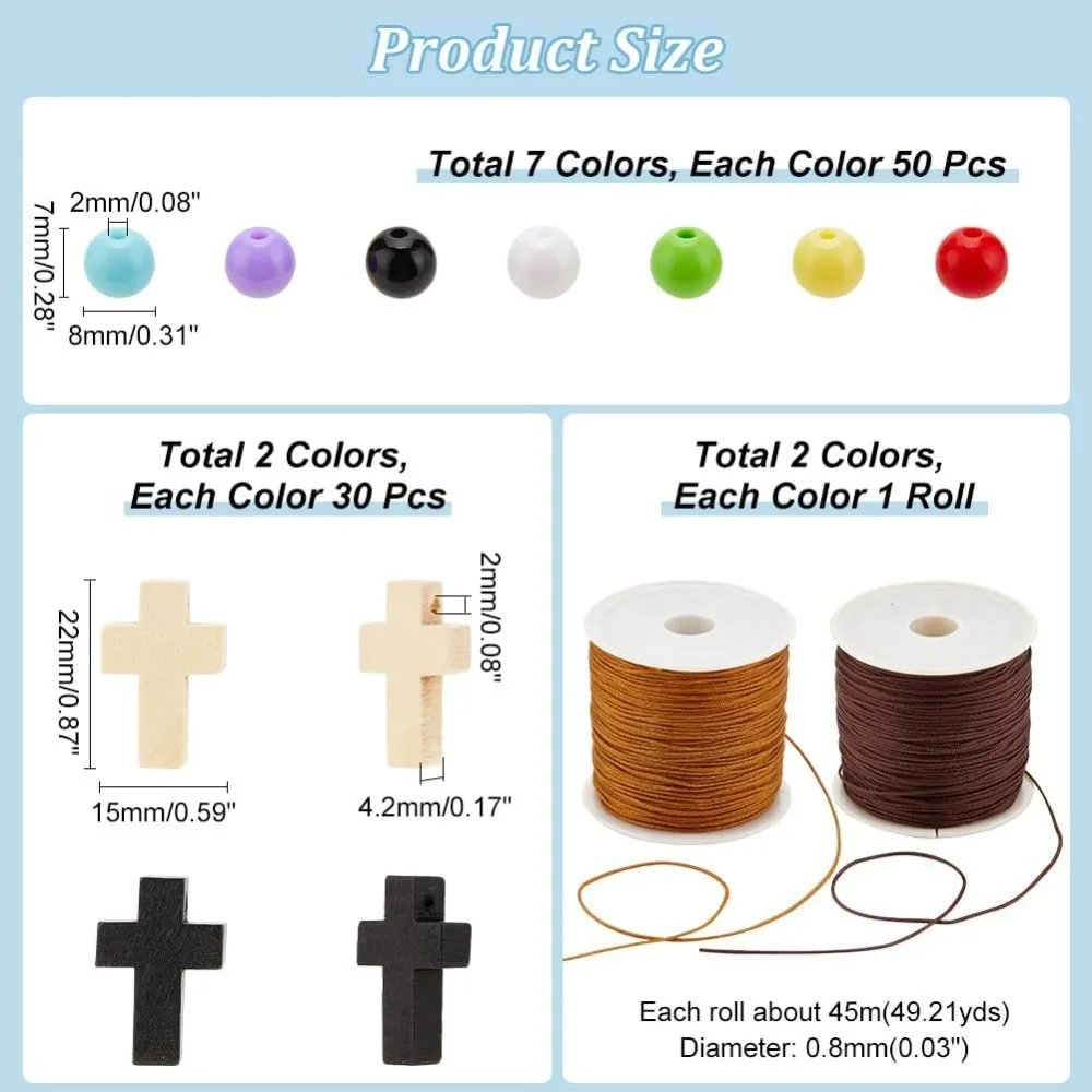 410 Pcs Wood Cross Beads Kit, Including Acrylic Round Beads Cross Wood Pendants Nylon Thread for Craft Necklace Earring Bracelet