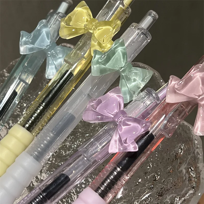 1pc Cute Bow Charm Retractable Gel Pen Ins Aesthetic Quick Dry Black Carbon Ink Pen Lovely Stationery For Girls Students
