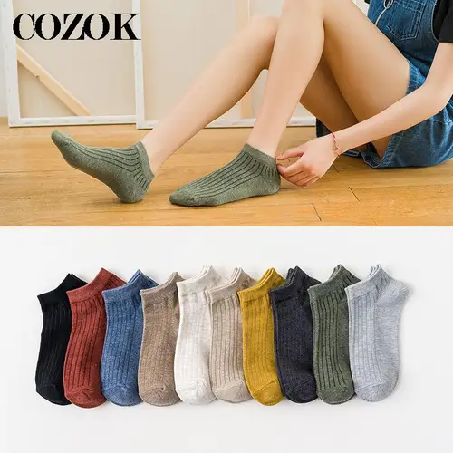 Imagen 2 del producto Calcetines tobilleros invisibles de algodón para mujer, calcetín suave, informal, a la moda, 10 unidades = 5 pares