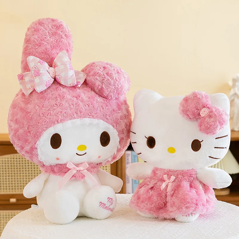 

35CM Anime Hello Kitty My Melody Rose Shape Cartoon Plush Doll PP Cotton Filled Pillow Kawaii Sofa Cushion Gift for Friends