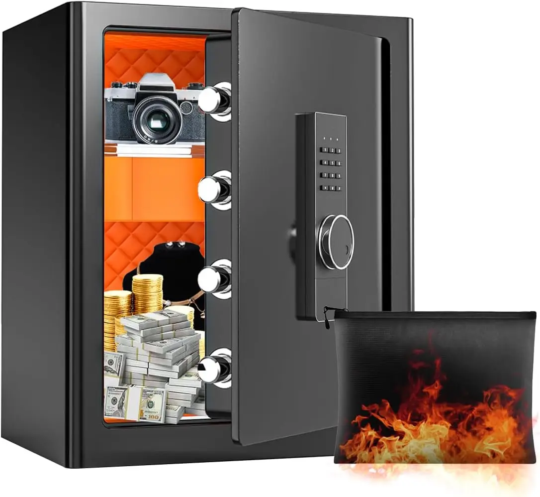 2.0 Cub Home Safe, Large Fireproof Safe with Fireproof Documents Bag, Digital Keypad Key and Removable Shelf, Personal Security