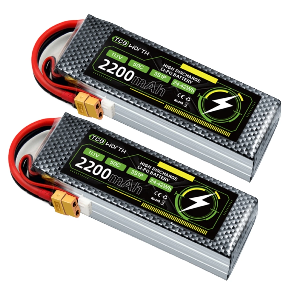 3S 2200mAh Lipo Battery 50C 11.1V lipo Battery with XT60 Plug for RC Airplane Car Truggy Truck Crawler RC Helicopter (2 Packs)