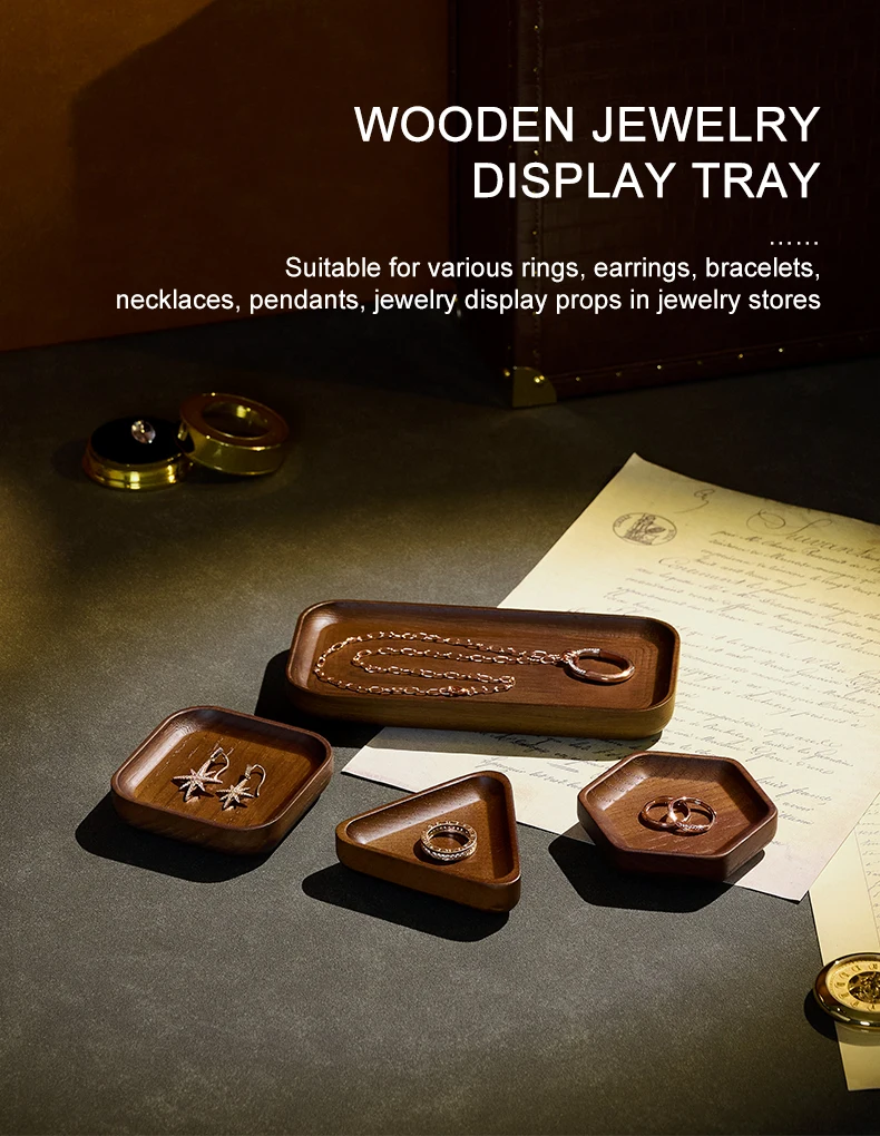 Oirlv Wooden Jewelry Tray Set Ring Storage Box Necklace Display Stand Watch Storage Box Entrance Decoration Car Key Organizer