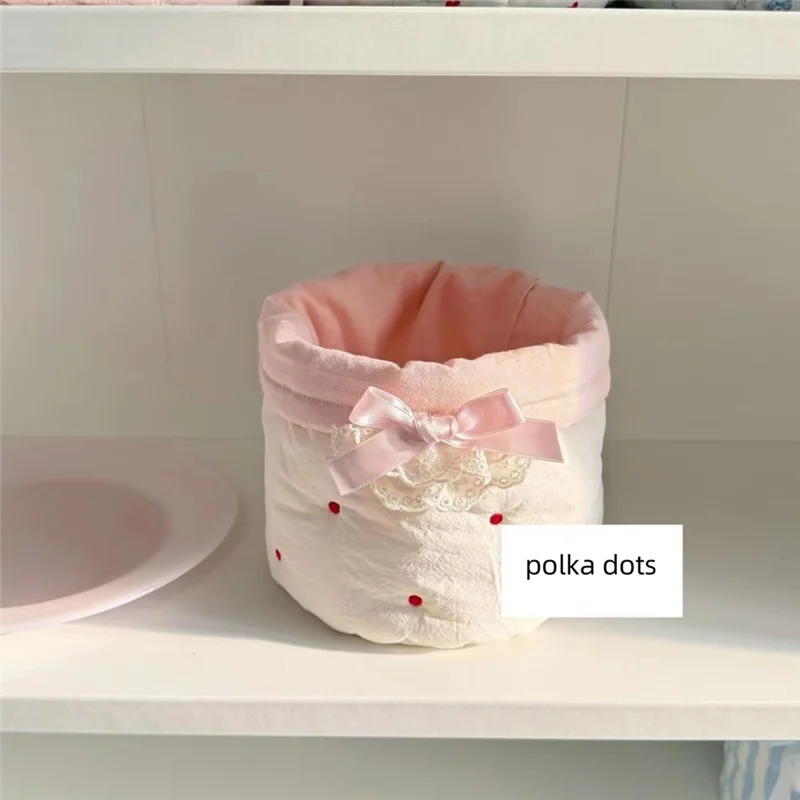 AB15-Fabric Storage Basket Cylinder Fabric Storage Basket Bedroom Clutter Organization Storage Fabric Basket Polka Dot