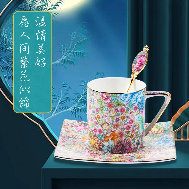 Nordic Style Bone China Tea Mug with Dish Painted Flower Tea Set Ceramic Breakfast Cup British Porcelain Coffee Cup and plate