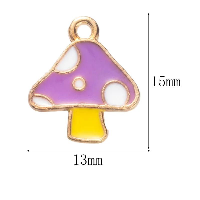 20 pcs/lot Fashion Gold Mushrooms Alloy Enamel Pendant Accessories Charms for Women, Earrings/Necklace Handmade DIY Jewelry