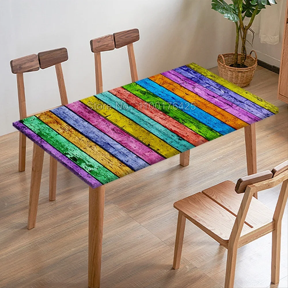 Retro Old Wooden Rectangular Tablecloth Restaurant Dining Table Edge Digital Printed Fabric Table Cover Home Textiles