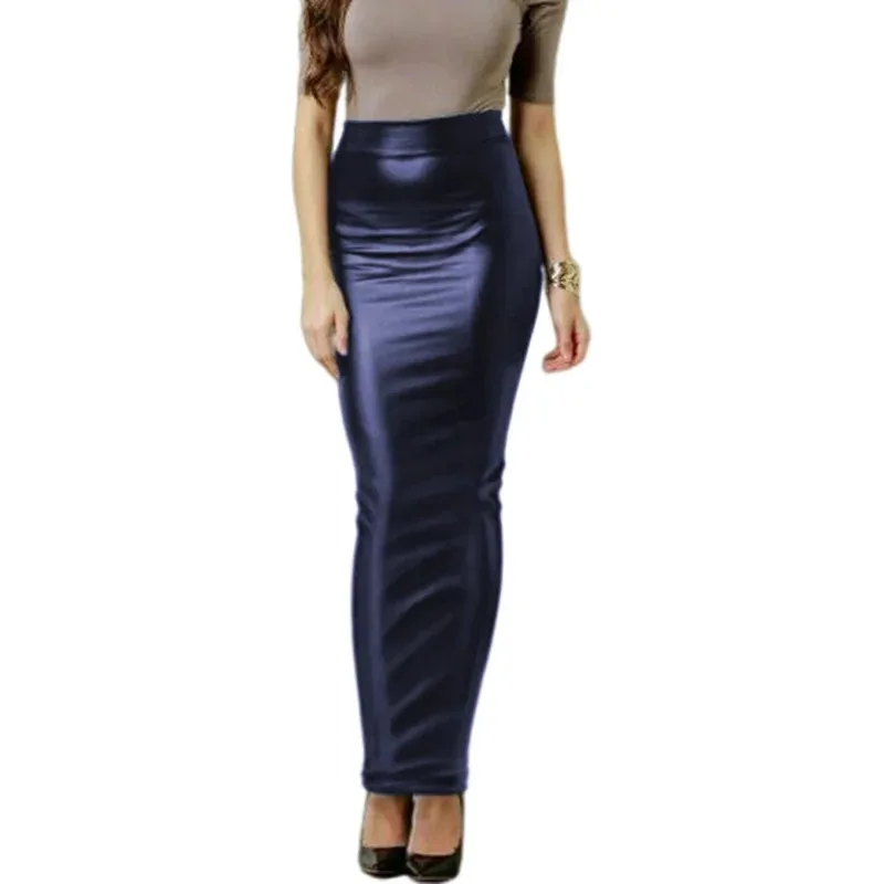 

NewWomen bodycon long skirt black high waist PU leather tight maxi skirts club party wear elegant pencil skirt Saia faldas B ac2