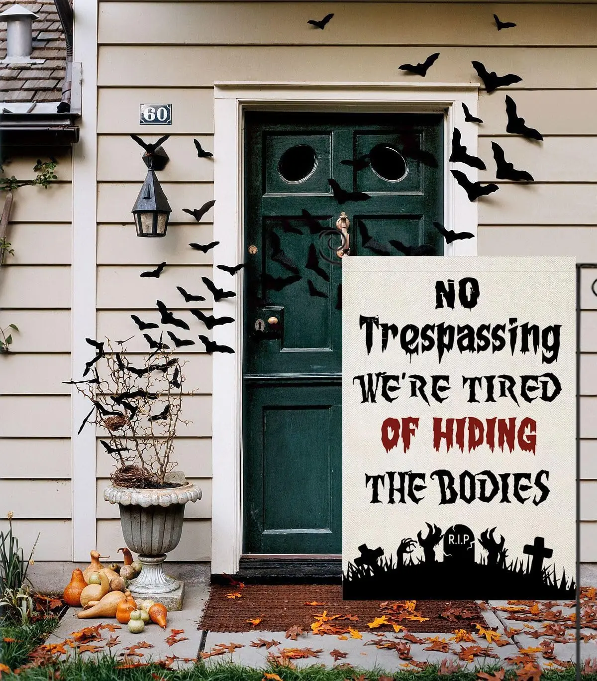 Halloween Garden Flags for Outside Decoration, NO Trespassing We&;re Tired OF Hiding The Bodies Small Yard Flag, Spooky Seasonal