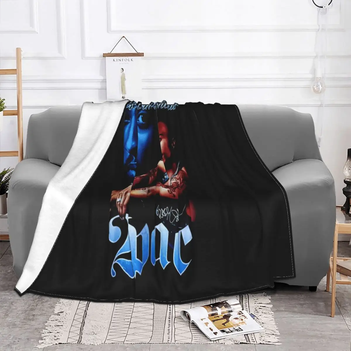 Vintage 90S 2Pac Tupac Shakur Long Beach Navy 23 L819 Woman Spring Humour Splicing Original Cartoon Farmhouse Throw Blanket