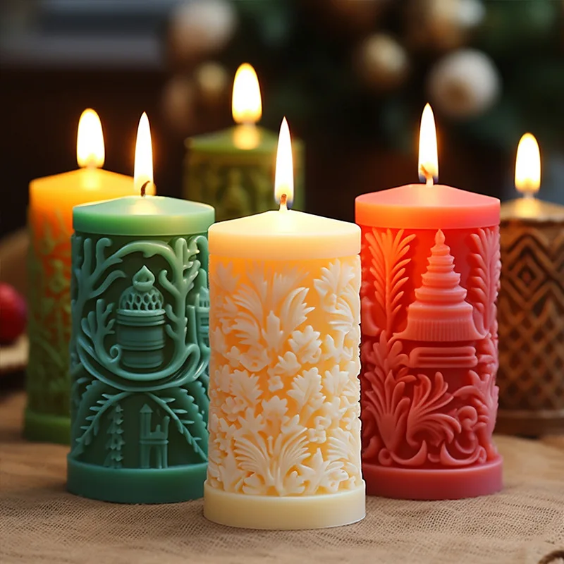 

5pcs Christmas Pillar Candle Silicone Mold for Scented Candles, Aroma Diffuser Stone, DIY Gift
