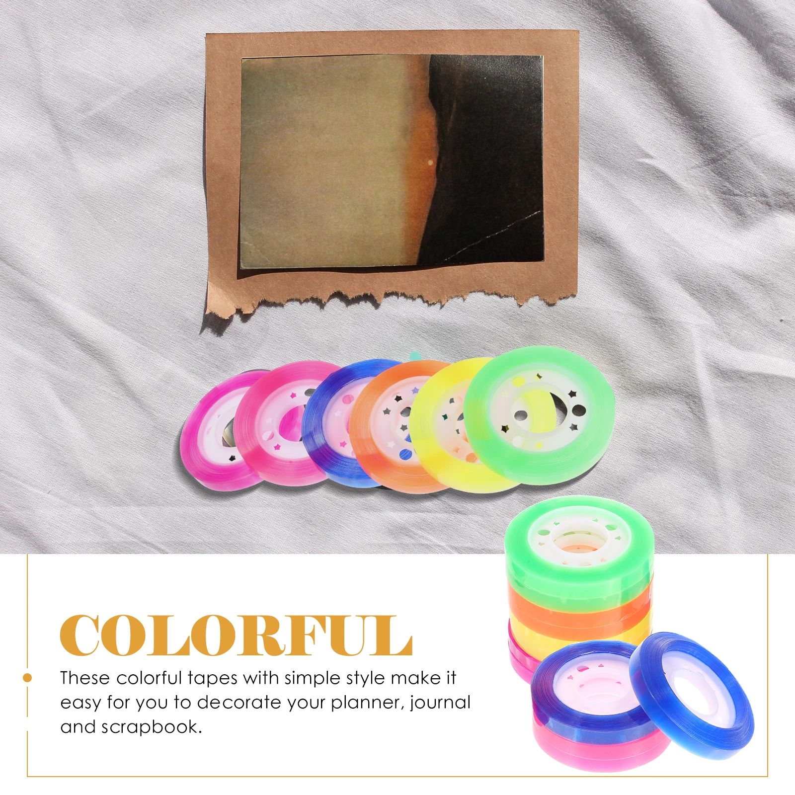 

12 Rolls Color Transparent Tape Adhesive Crafts Fluorescent Tapes Computer Cord Decorative Bopp