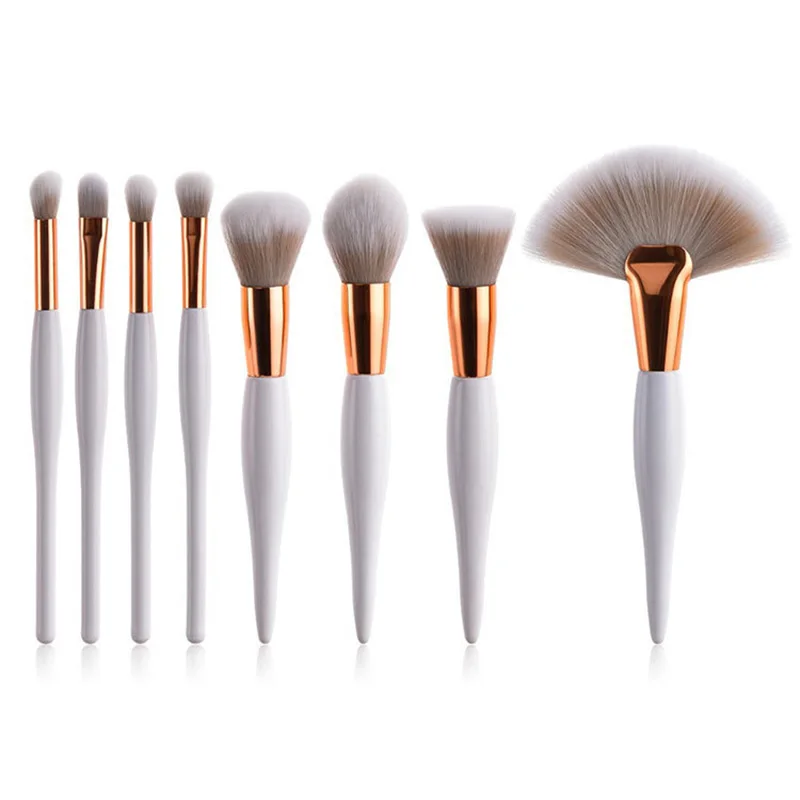 8 pcs/set makeup brush kit soft synthetic head wood handle brushes fan flat brush set for women eyeshadow facial make up