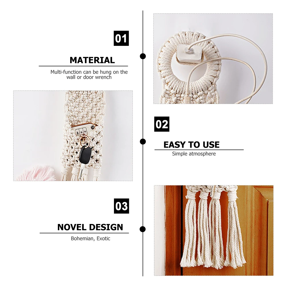 Elegante arazzo intrecciato a mano, maniglia per porta, decorazione da appendere, ornamento da appendere, filo di cotone, decorazione per la casa, custodia per camera Boho