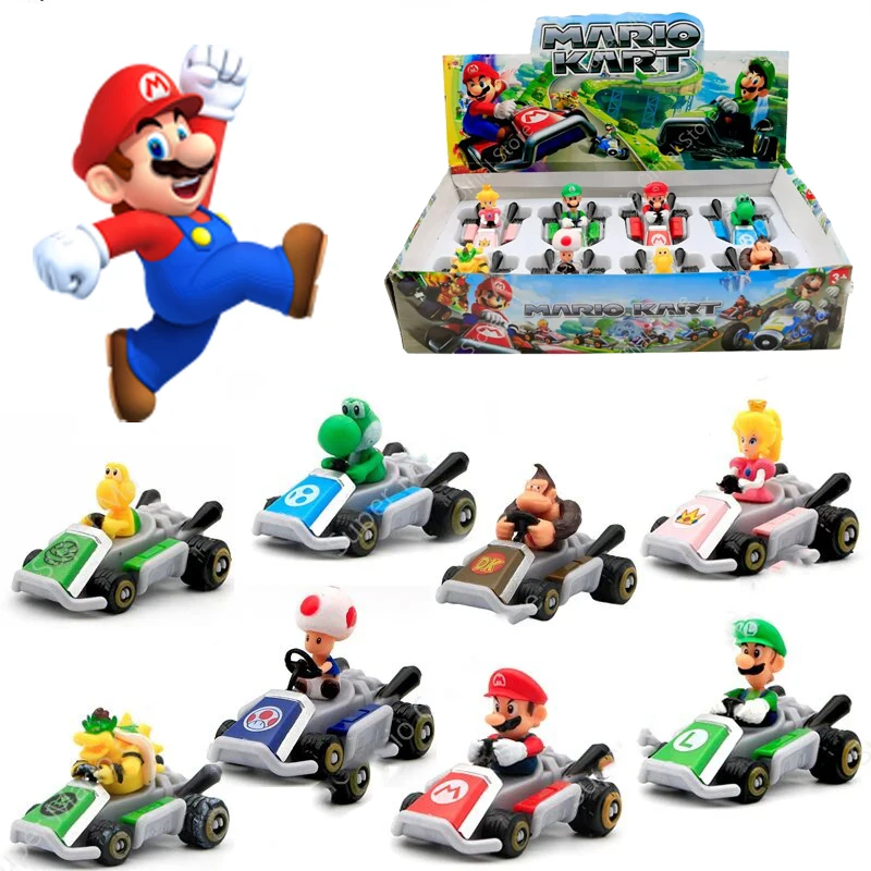 

8pcs Super Mario Classic Series Racing Figures Handwork Go-kart Scooters Bumper Cars Collection Model Children's Toy Gift