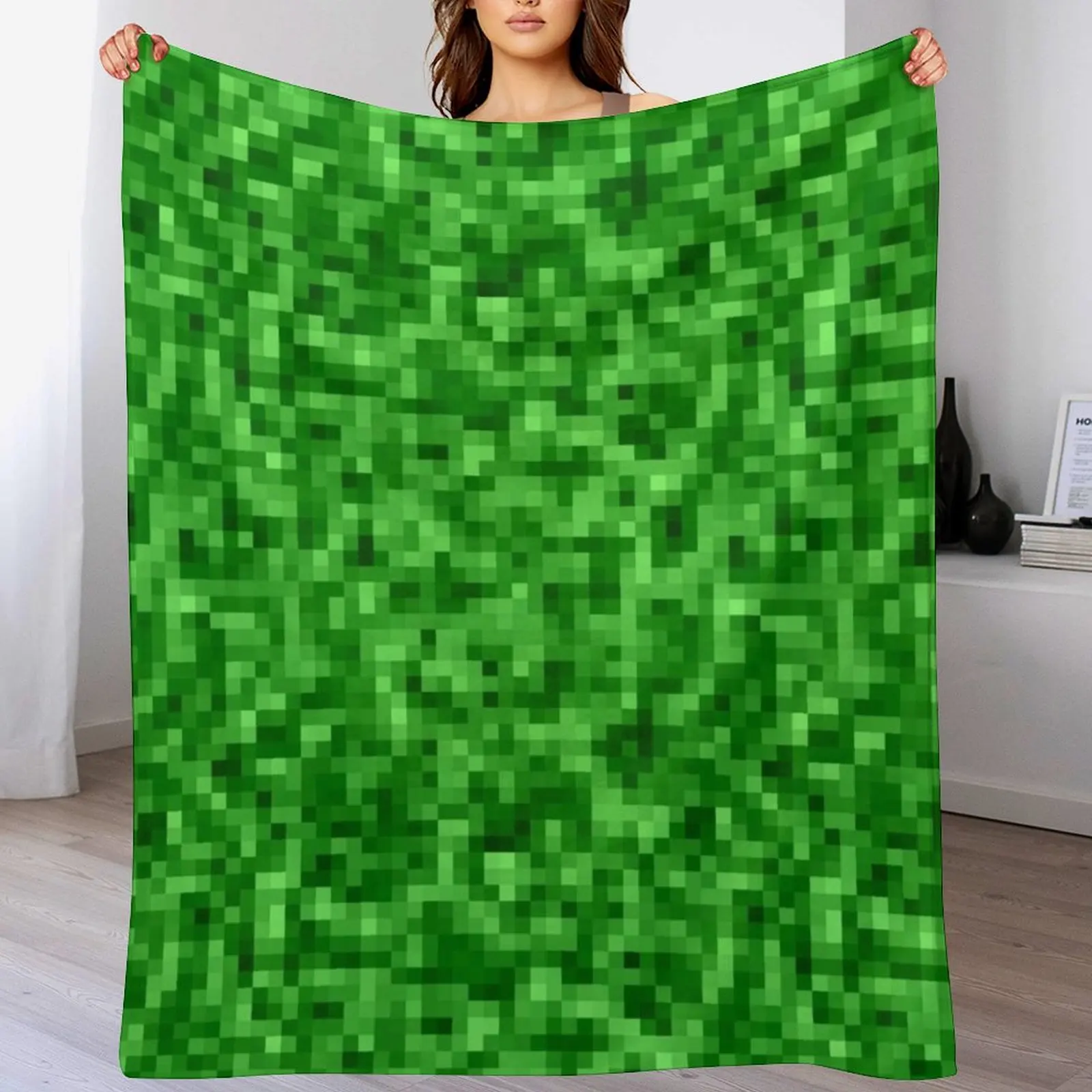 

Green Pixel Blocks for Video Game Fans Throw Blanket Decorative Sofa Blankets For Baby Soft Plaid Blankets