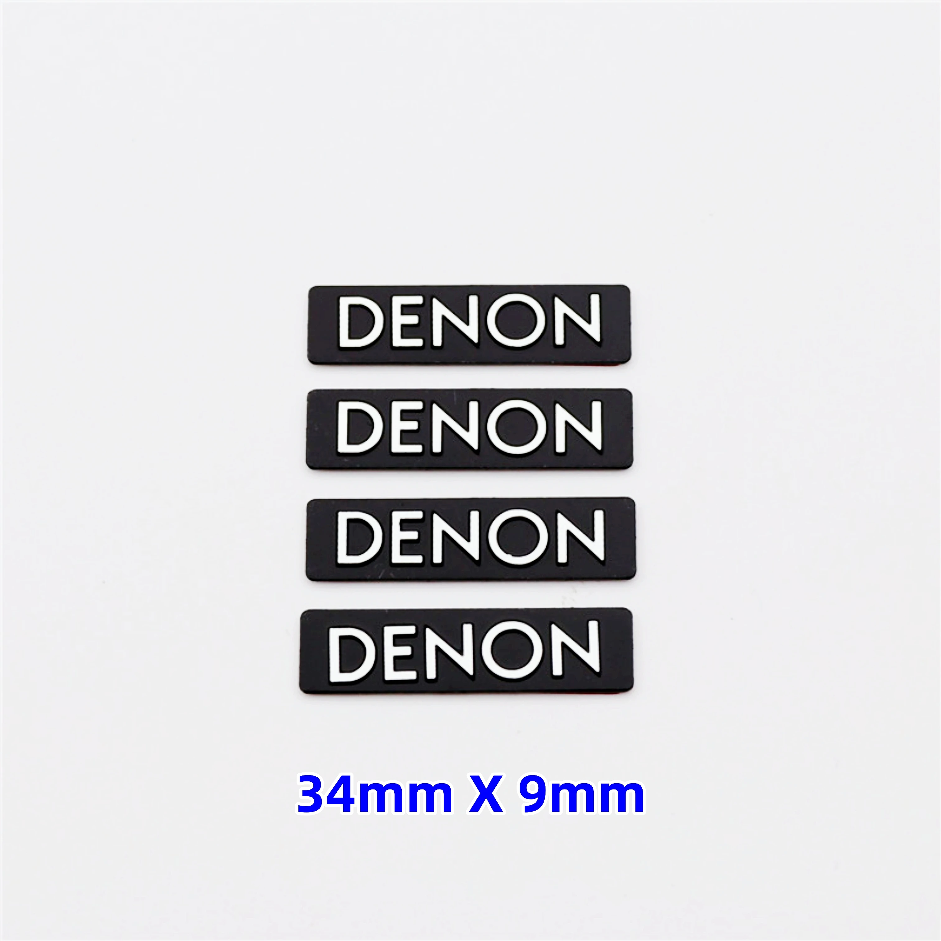 5Pcs 10pcs 34mmX9mm DENON Logo Car Hi-Fi Speaker Audio Speaker Badge Stickers Stereo Emblem High-Quality DIY Sticker Accessories