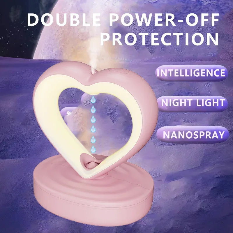 LED Water Drop Air Humidifier Essential Oil Diffuser Night Light and Spray USB Creative Heart Shaped Anti Gravity Humidifier