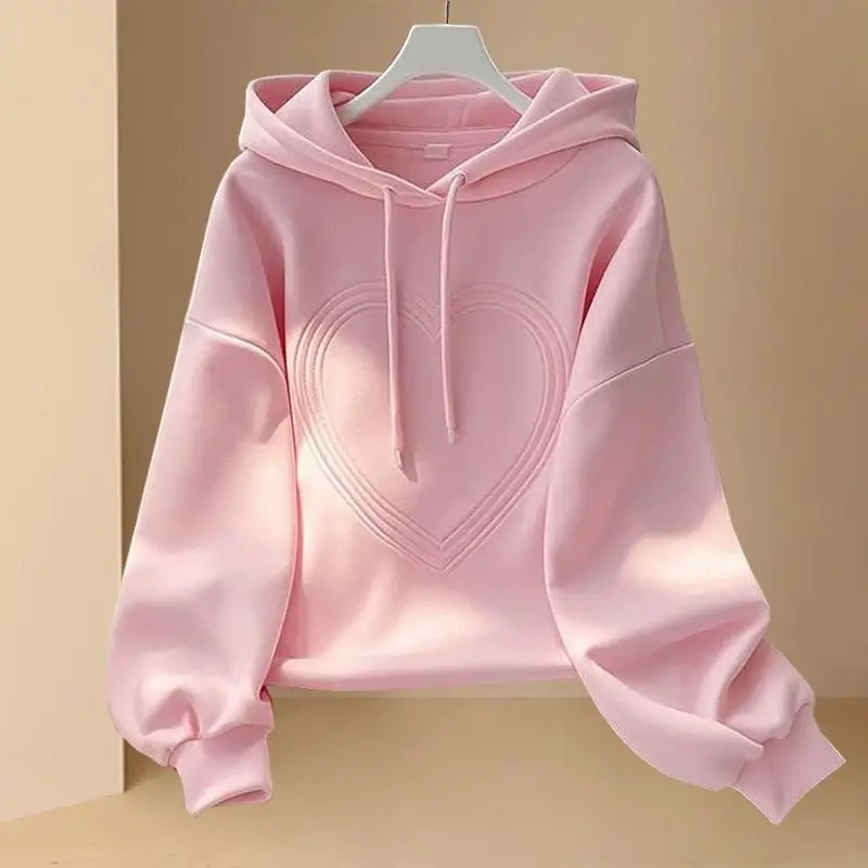 2025 New Autumn Hooded Long-sleeved Sweatshirt Women's Fashionable Casual Love Design Western Style Top