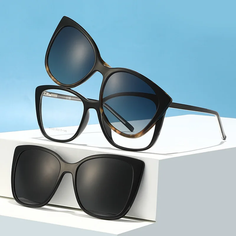 ALCIA Neue polarisierte Sonnenbrille für Herren und Damen, magnetische Clip-on-Brille, Cat-Eye-Mode, optische Korrektionsbrille