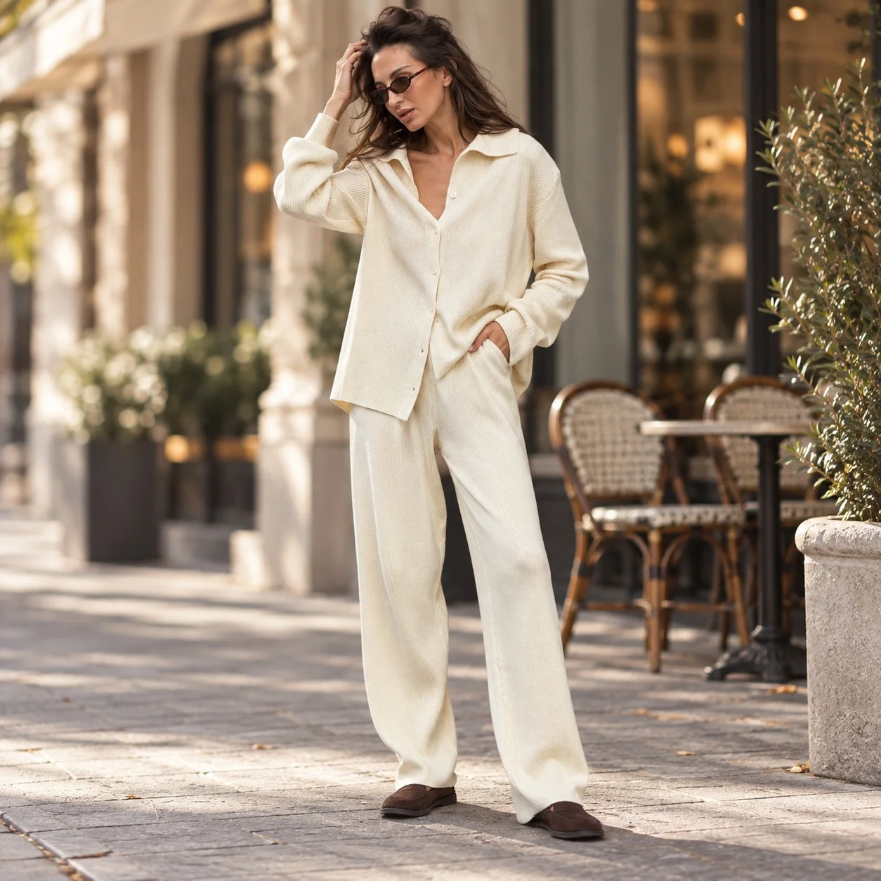 Regular Sleeve Long Pants Set Full Length Casual with Sweater Japanese Korean Casual Winter No Pattern Top Autumn Women Sets