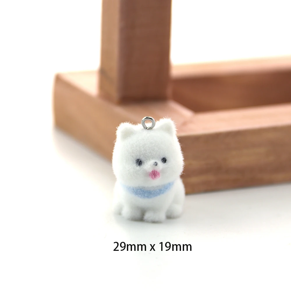 30pcs Flocking Resin Puppy Charms Plush Doll Pendant for Necklace Earrings Keychain Making DIY Jewelry Accessories Wholesale