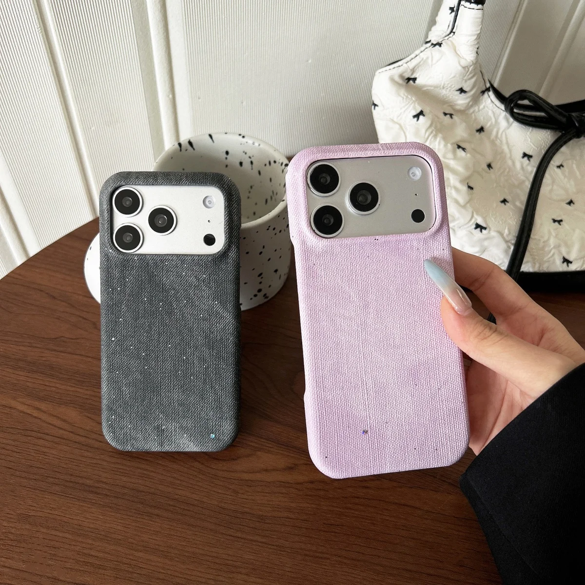 Funda de lujo con purpurina y efecto vaquero lavado para iPhone 17 Air 16 15 14 13 12 Pro Max, cubierta sin marco a prueba de golpes