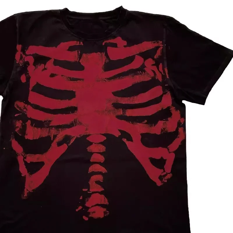AT Absurd Town Blackred Black Red Skull Dark Goth Goth Y2K Shibuya Short-sleeved T-shirt Men Clothing  Graphic T Shirts