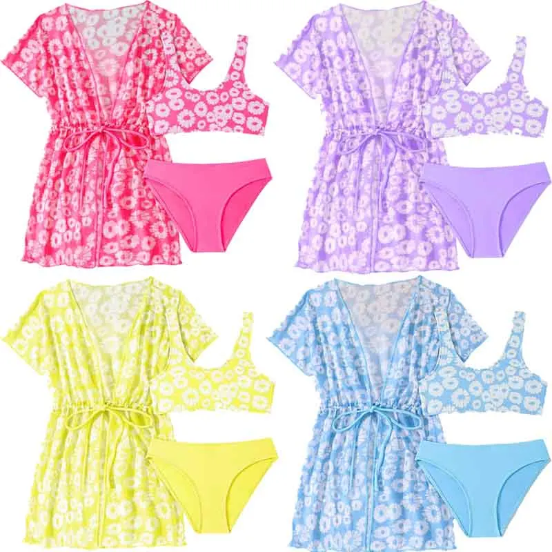 

Girls 3pack Print Bikini Sets Swimsuit Kids 8-15 Years Children's Swimwear 2024 Teens Bathing Suit