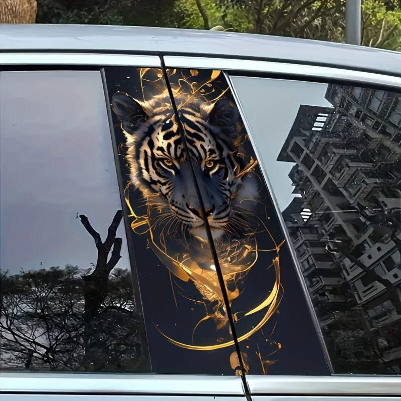 2Pcs Majestic White Tiger Vinyl Sticker Cartoon Style Self-Adhesive Semi-Matte Badge Suitable for B-pillar Car Trim