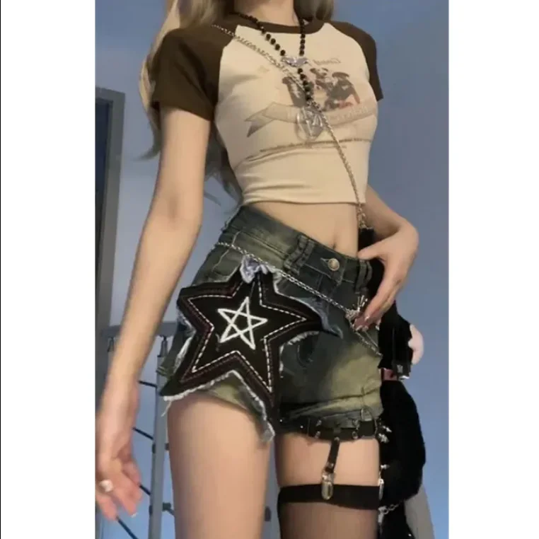 Women's Retro Fashion Versatile Trousers 2025 Spring Summer Latest Daily Style Punk Y2K Millennium Hot Girl Cowboy Shorts