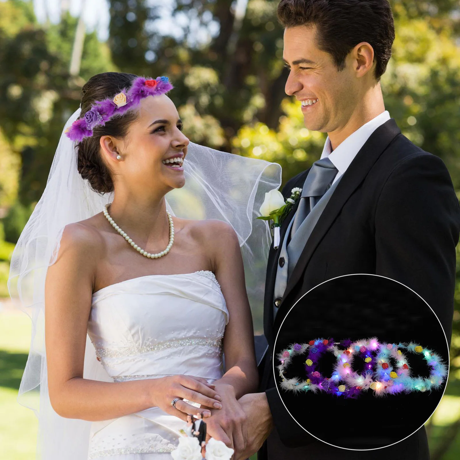 

8pcs Glowing Led Headbands Hair Accessories Party Carnival Wedding Hawaiian Plumage Headdress Luminous Headband