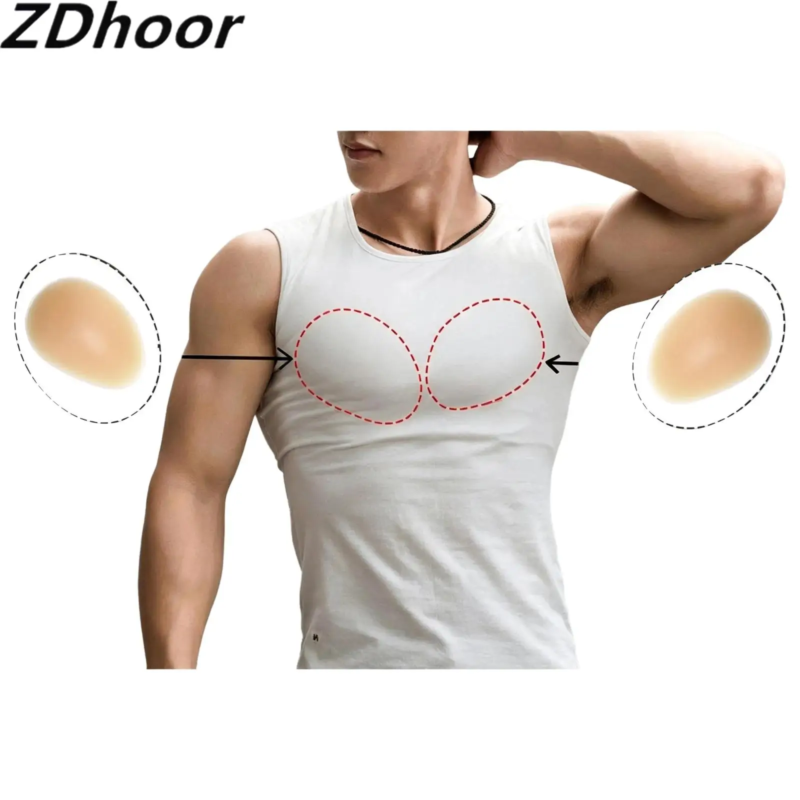 1Pair Men Self-adhesive Silicone Breast Pads Realistic Traceless Fake Pectoral Muscle Pads for Chest Enhancement