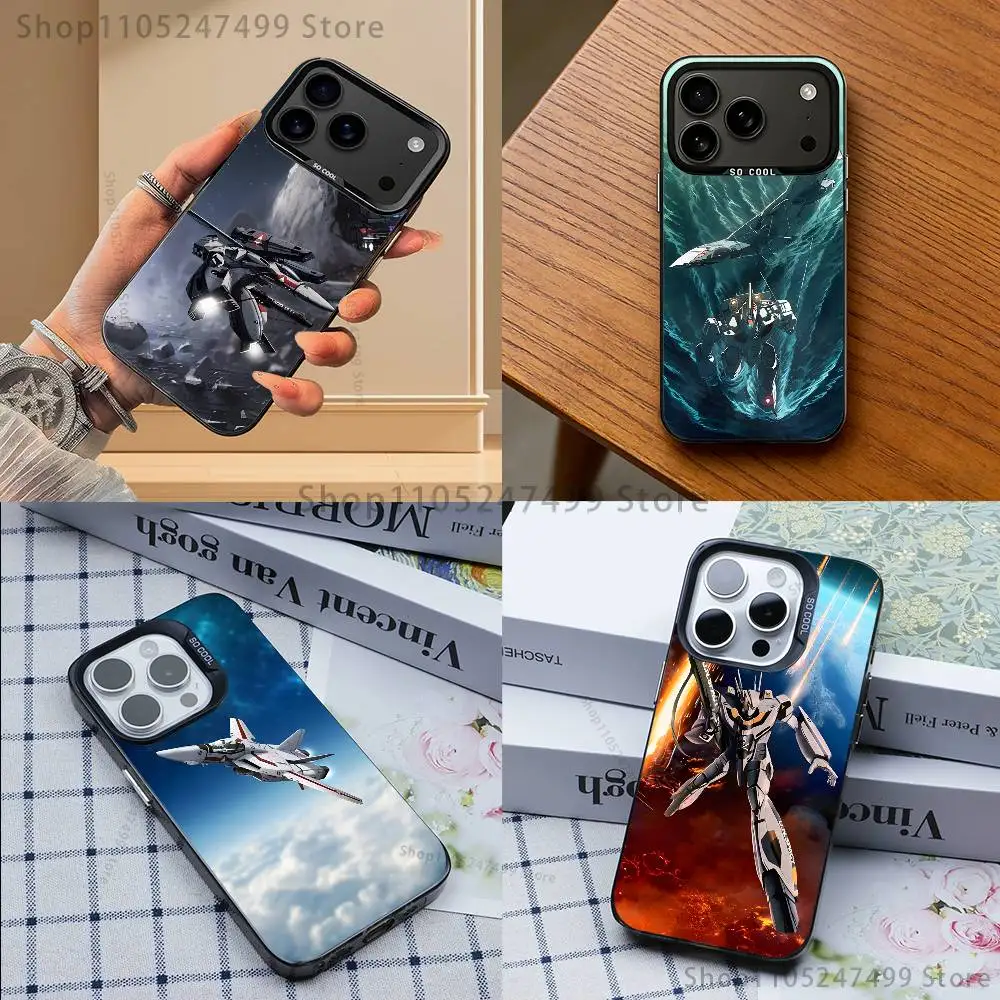 

R-Robotech Macross Phone Case For iPhone 17,16,15,14,13,12,11,Mini,Pro,E,MAX Gray Matte Silicone Black Cover